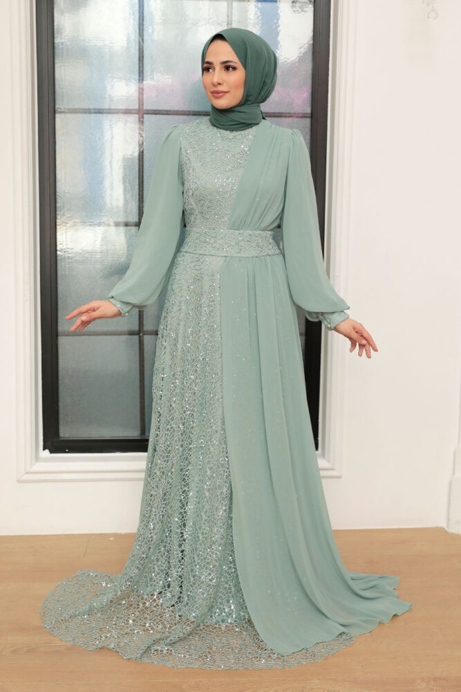 Neva Style - Plus Size Mint Muslim Evening Gown 5408MINT - 1