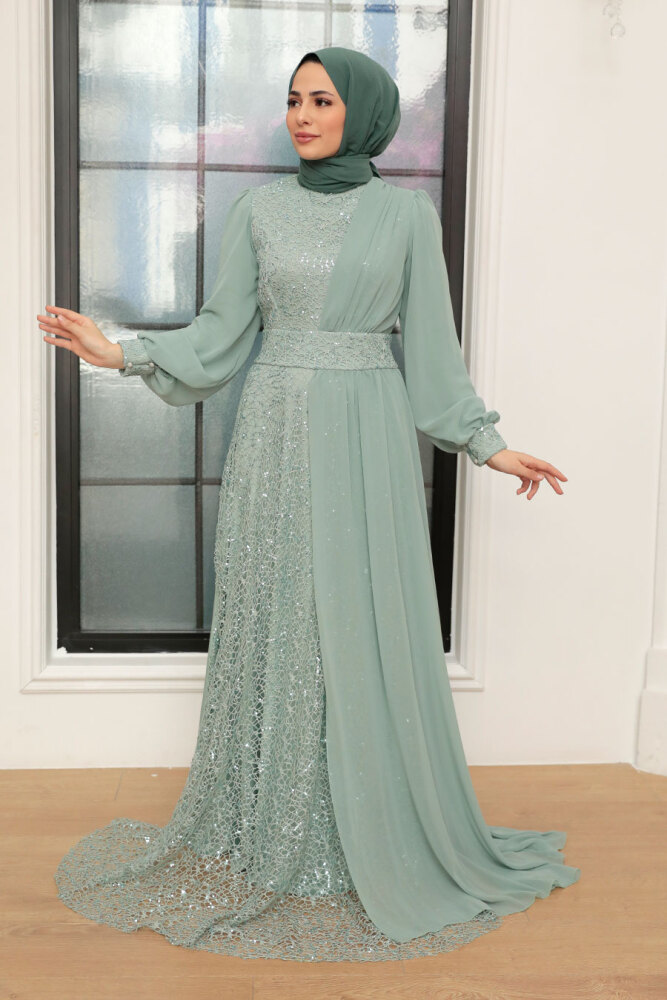 Neva Style - Plus Size Mint Muslim Evening Gown 5408MINT - 2