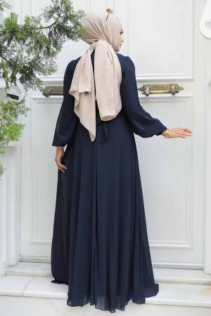 Neva Style - Plus Size Navy Blue Hijab Engagement Dress 5470L - 4