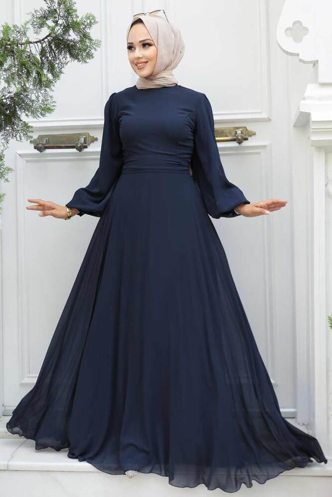 Neva Style - Plus Size Navy Blue Hijab Engagement Dress 5470L - 1