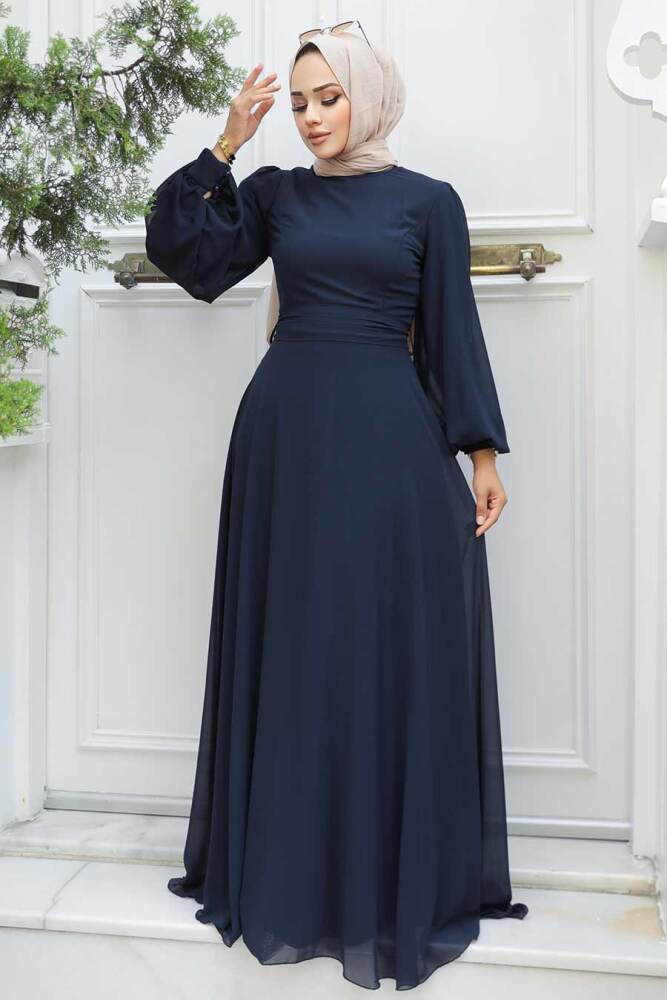 Neva Style - Plus Size Navy Blue Hijab Engagement Dress 5470L - 2