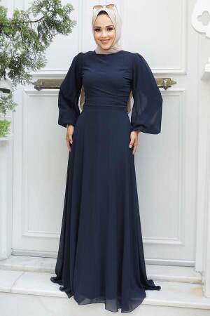Neva Style - Plus Size Navy Blue Hijab Engagement Dress 5470L - 3