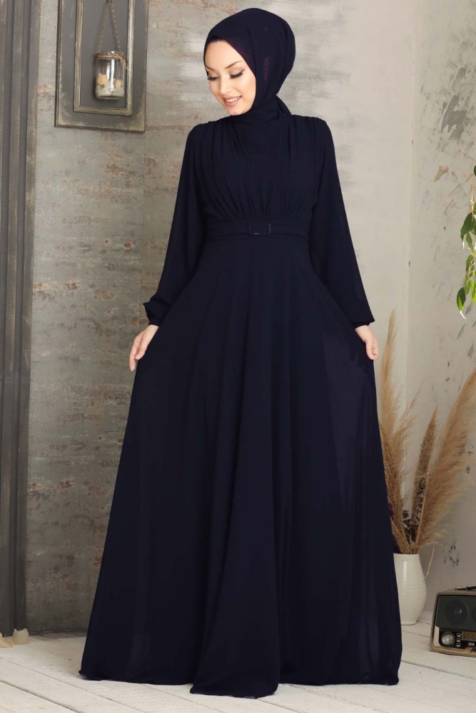 Neva Style - Plus Size Navy Blue Islamic Clothing Evening Dress 5422L - 1