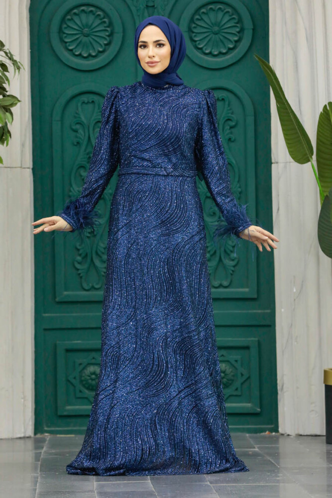 Neva Style - Plus Size Navy Blue Islamic Engagement Gown 2323L - 1