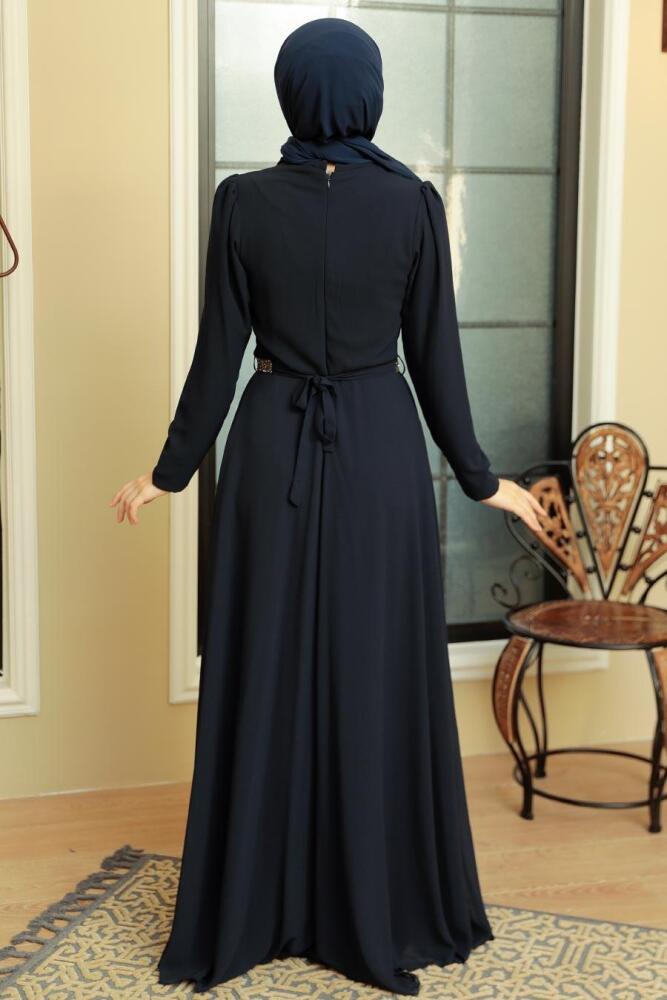 Neva Style - Plus Size Navy Blue Islamic Long Sleeve Dress 5737L - 3