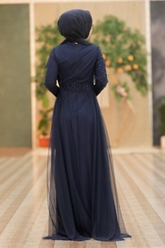 Neva Style - Plus Size Navy Blue Islamic Wedding Dress 5345L - Thumbnail