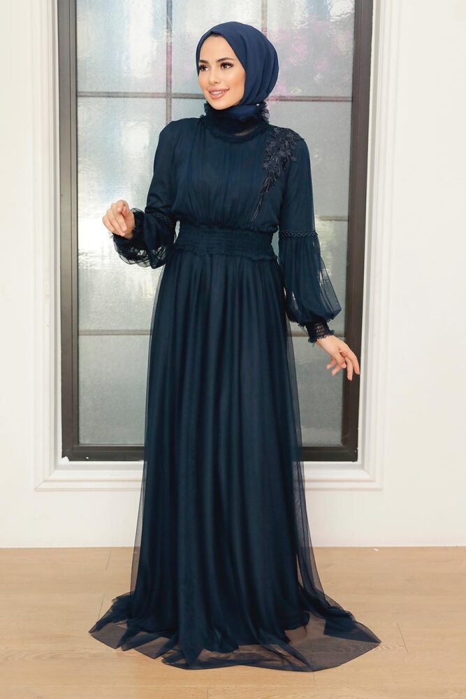 Neva Style - Plus Size Navy Blue Modest Islamic Clothing Prom Dress 56520L - 1
