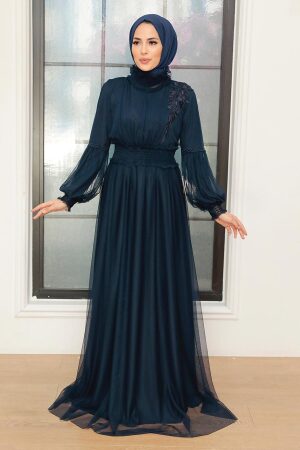 Neva Style - Plus Size Navy Blue Modest Islamic Clothing Prom Dress 56520L - 2