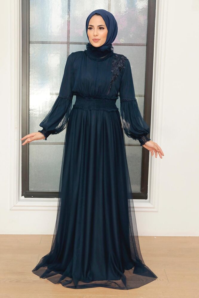 Neva Style - Plus Size Navy Blue Modest Islamic Clothing Prom Dress 56520L - 2