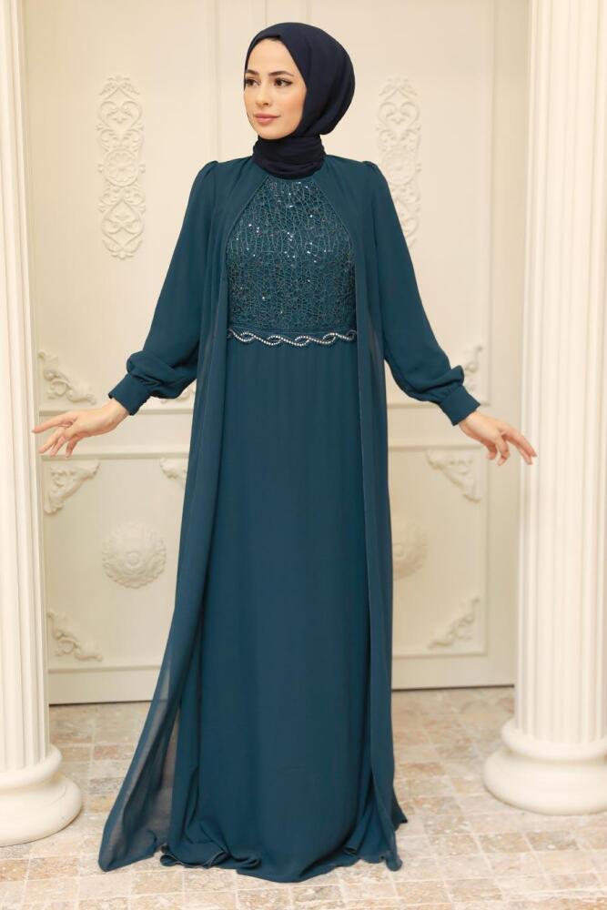 Neva Style - Plus Size Petrol Blue Muslim Dress 25842PM - 1