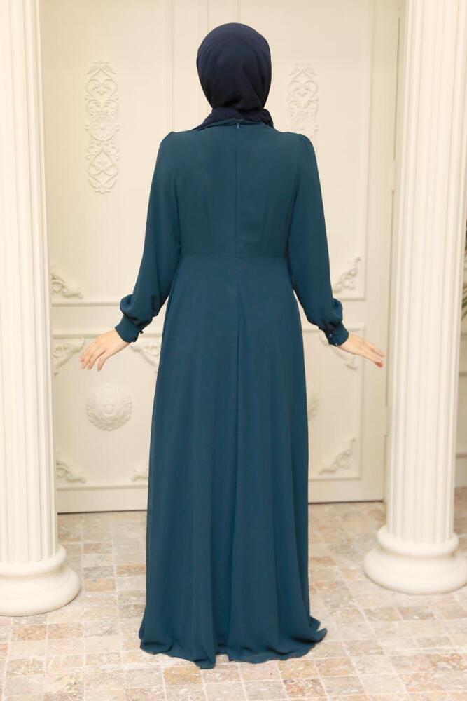Neva Style - Plus Size Petrol Blue Muslim Dress 25842PM - 4