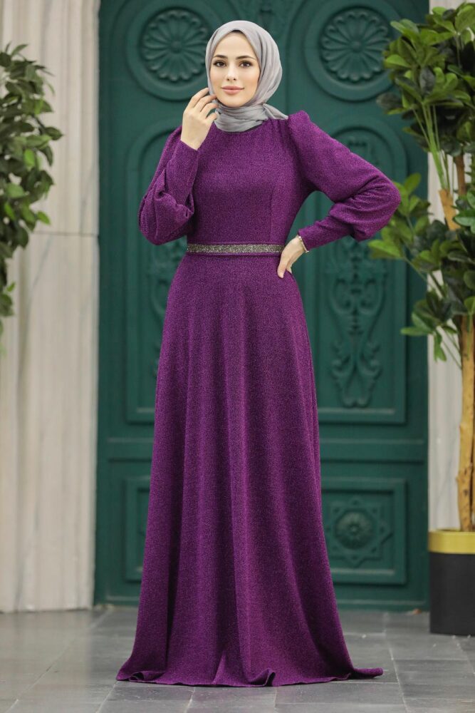 Plus Size Plum Color Islamic Bridesmaid Dress 22172MU - 1
