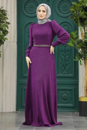 Neva Style - Plus Size Plum Color Islamic Bridesmaid Dress 22172MU - Thumbnail