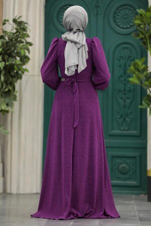 Plus Size Plum Color Islamic Bridesmaid Dress 22172MU - 3