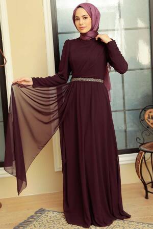 Neva Style - Plus Size Plum Color Islamic Long Sleeve Dress 5737MU - 3