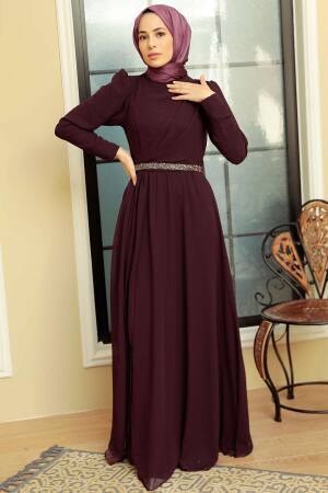 Neva Style - Plus Size Plum Color Islamic Long Sleeve Dress 5737MU - 2