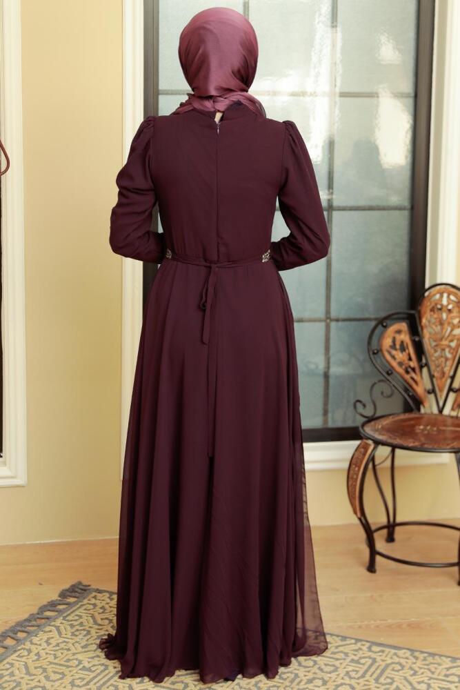 Neva Style - Plus Size Plum Color Islamic Long Sleeve Dress 5737MU - 4