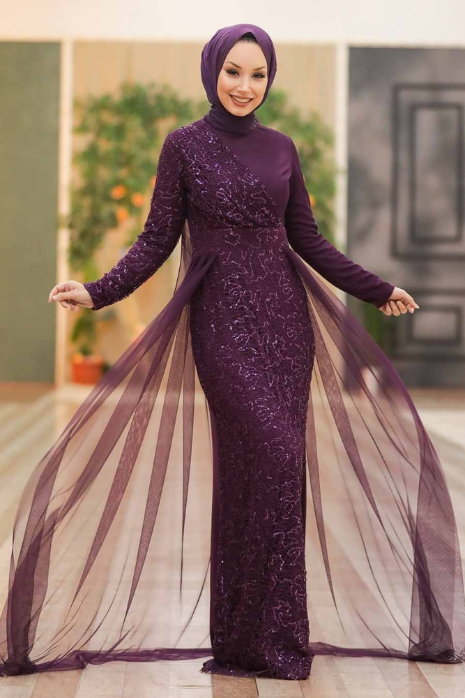 Neva Style - Plus Size Plum Color Islamic Wedding Dress 5345MU - 1