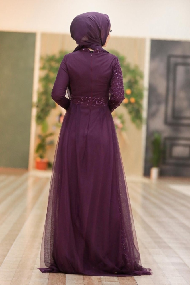 Neva Style - Plus Size Plum Color Islamic Wedding Dress 5345MU - 2