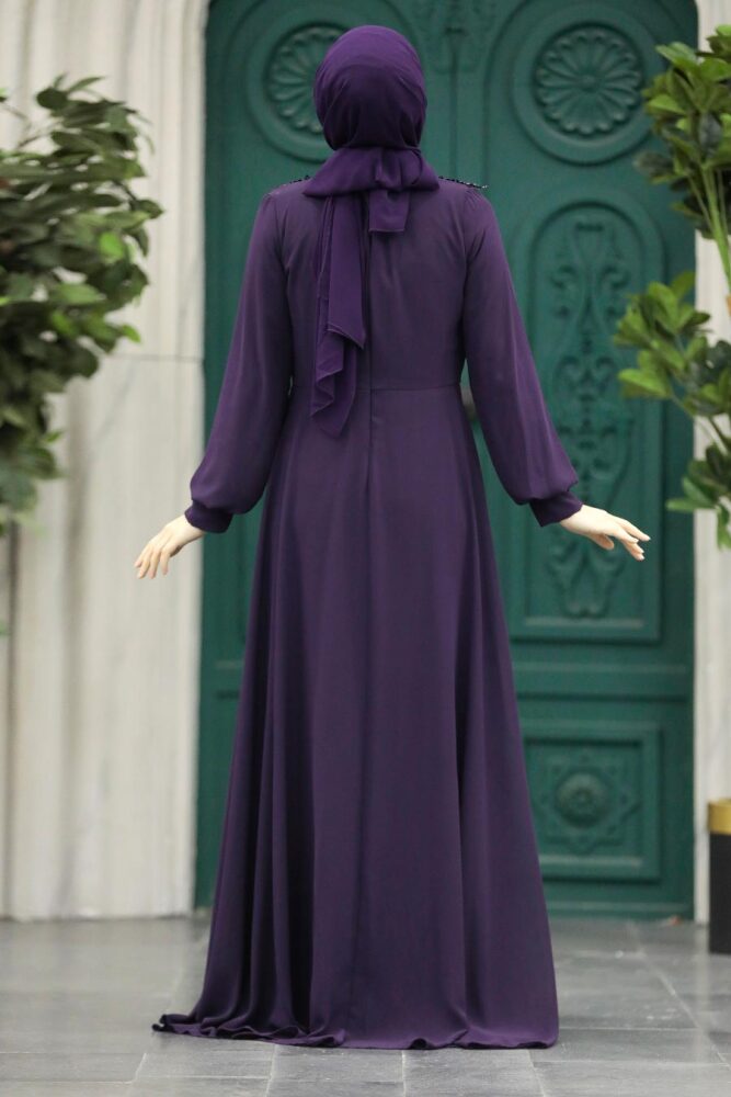 Plus Size Plum Color Modest Islamic Clothing Evening Dress 22113MU - 4