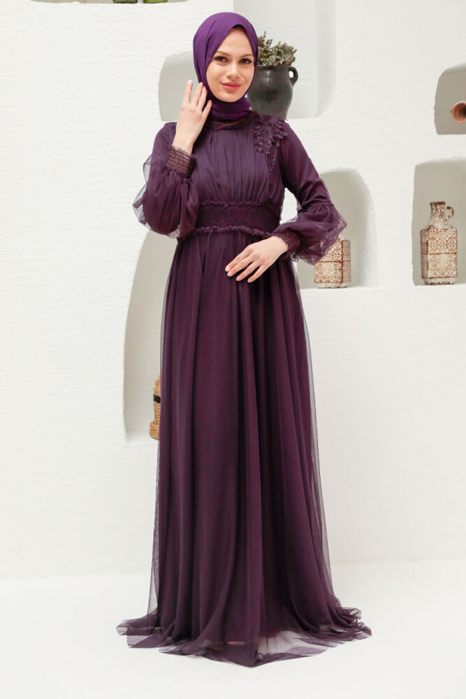 Neva Style - Plus Size Plum Color Modest Islamic Clothing Prom Dress 56520MU - 2