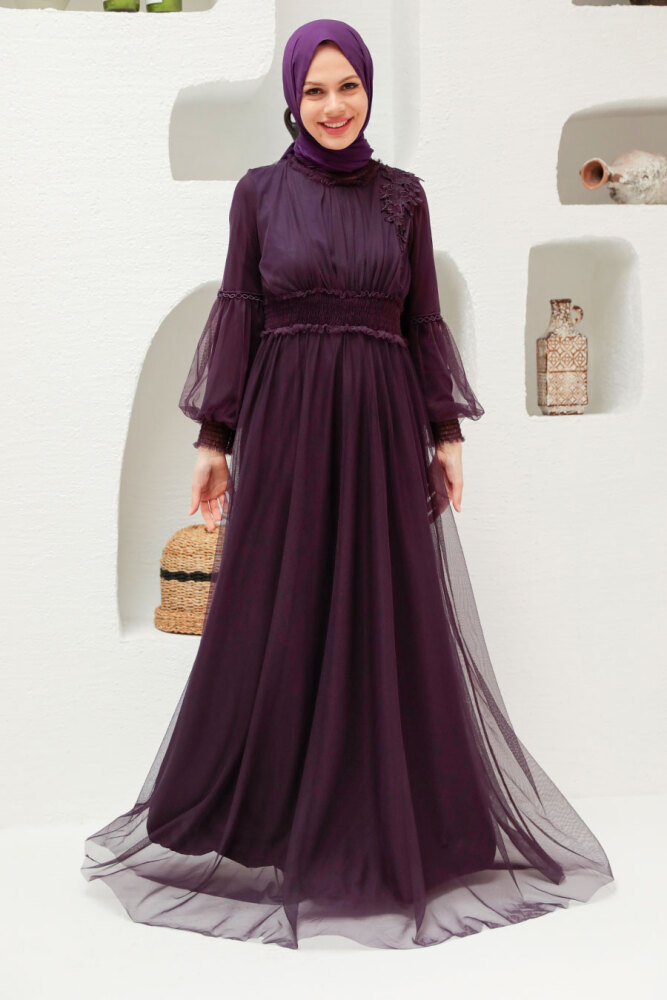 Neva Style - Plus Size Plum Color Modest Islamic Clothing Prom Dress 56520MU - 3