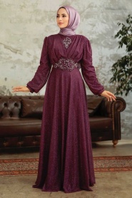 Neva Style - Plus Size Plum Color Muslim Prom Dress 50151MU - Thumbnail