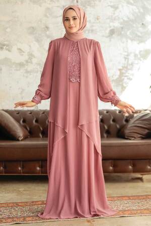Neva Style - Plus Size Powder Pink Islamic Evening Dress 25765PD - 1