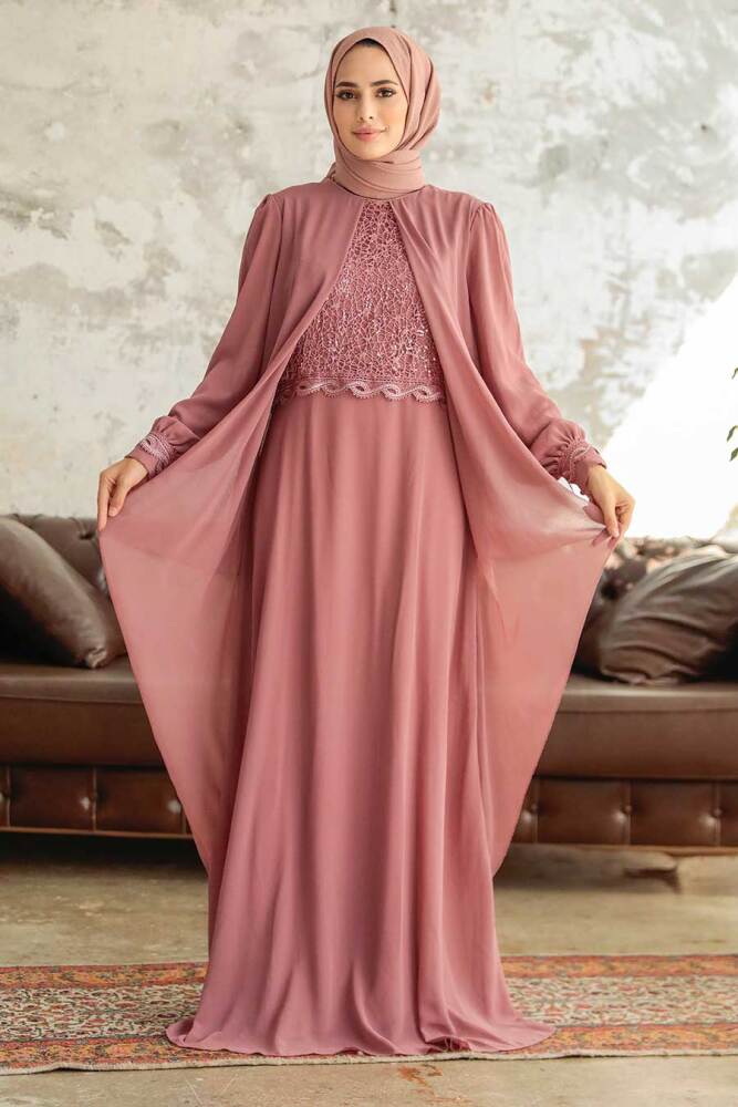 Neva Style - Plus Size Powder Pink Islamic Evening Dress 25765PD - 2