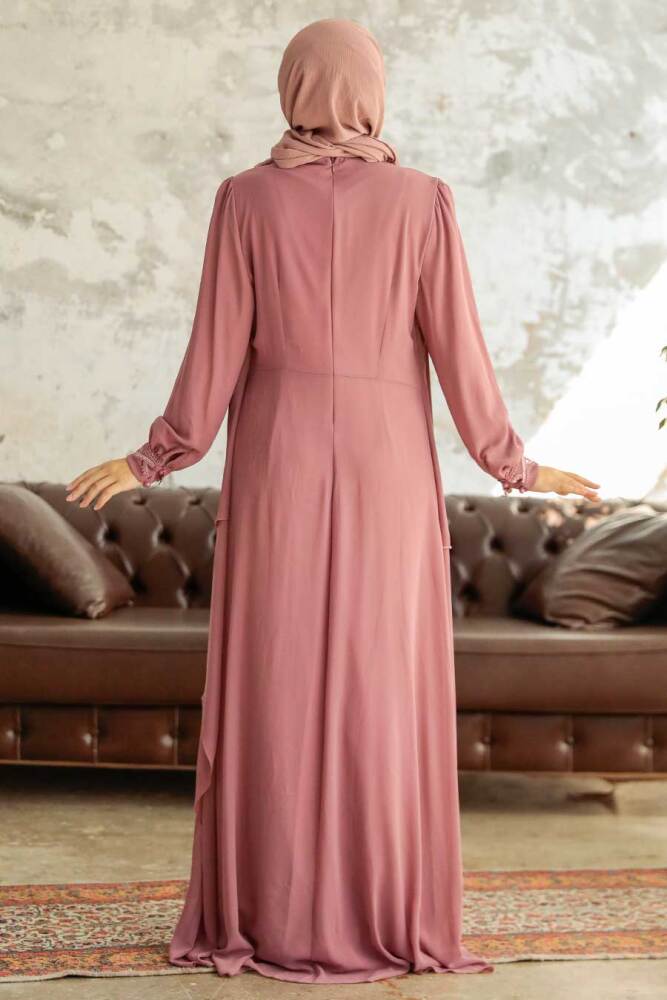 Neva Style - Plus Size Powder Pink Islamic Evening Dress 25765PD - 3