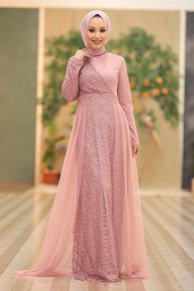 Neva Style - Plus Size Powder Pink Islamic Wedding Dress 5345PD - 2