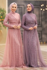 Neva Style - Plus Size Powder Pink Islamic Wedding Dress 5345PD - Thumbnail