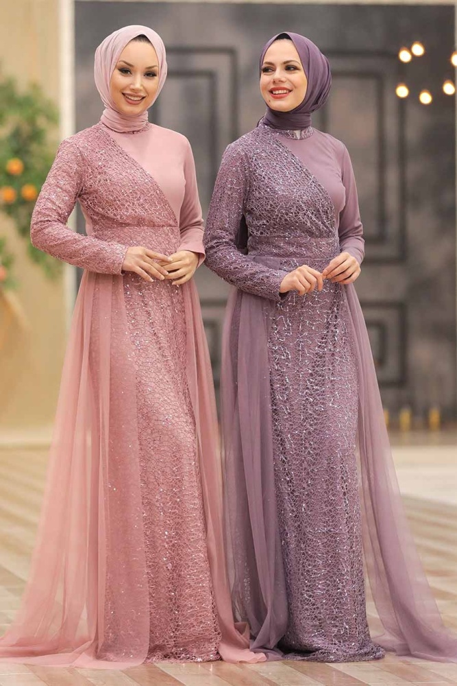 Neva Style - Plus Size Powder Pink Islamic Wedding Dress 5345PD - 3