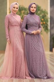 Neva Style - Plus Size Powder Pink Islamic Wedding Dress 5345PD - Thumbnail