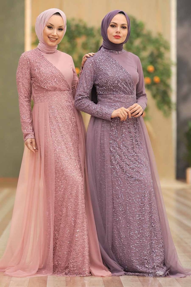 Neva Style - Plus Size Powder Pink Islamic Wedding Dress 5345PD - 4