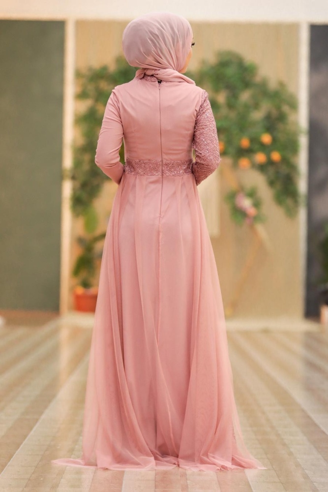 Neva Style - Plus Size Powder Pink Islamic Wedding Dress 5345PD - 5