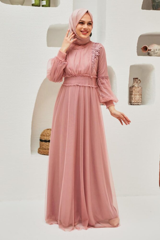 Neva Style - Plus Size Powder Pink Modest Islamic Clothing Prom Dress 56520PD - 2