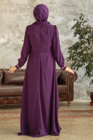 Neva Style - Plus Size Purple Islamic Evening Dress 25765MOR - 3