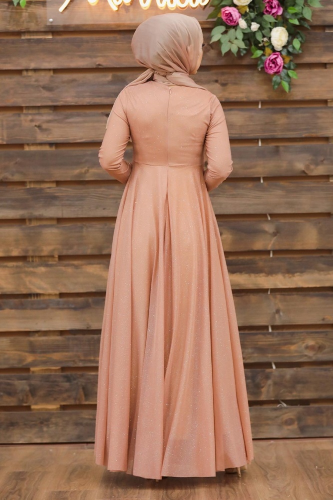 Neva Style - Plus Size Salmon Pink Islamic Clothing Evening Dress 5397SMN - 2