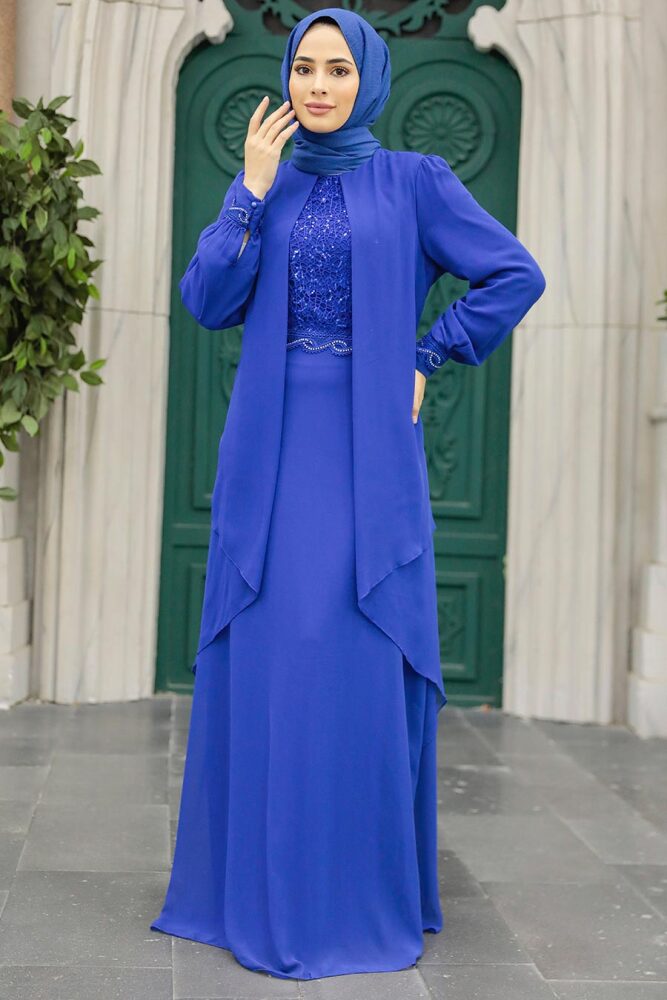 Neva Style - Plus Size Sax Blue Islamic Evening Dress 25765SX - 1