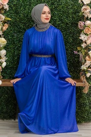 Neva Style - Plus Size Sax Blue Muslim Wedding Dress 5501SX - Thumbnail