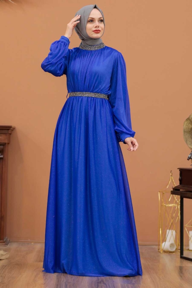 Neva Style - Plus Size Sax Blue Muslim Wedding Dress 5501SX - 1