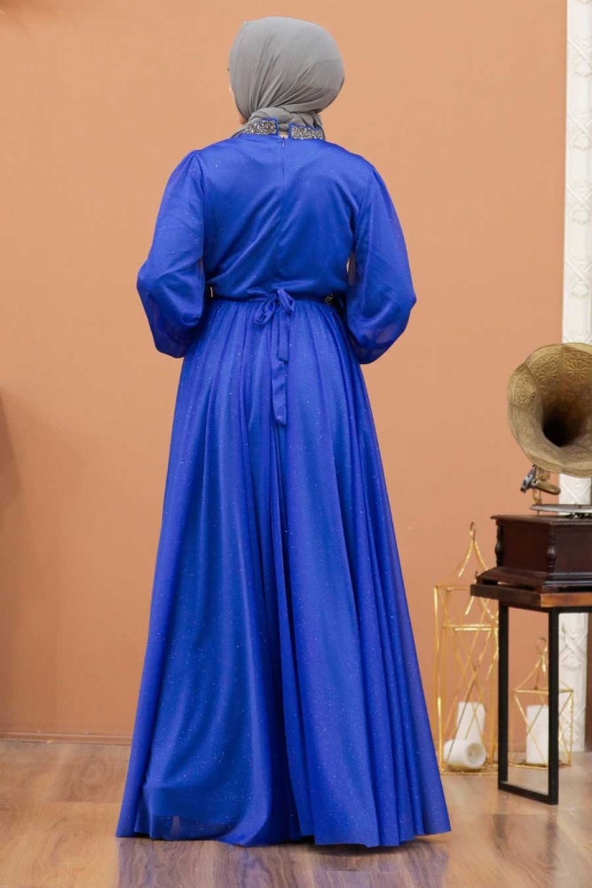 Neva Style - Plus Size Sax Blue Muslim Wedding Dress 5501SX - 3
