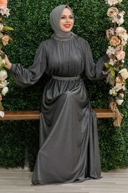 Neva Style - Plus Size Smoke Colored Muslim Wedding Dress 5501FU - Thumbnail