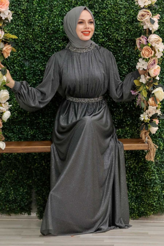 Neva Style - Plus Size Smoke Colored Muslim Wedding Dress 5501FU - 2