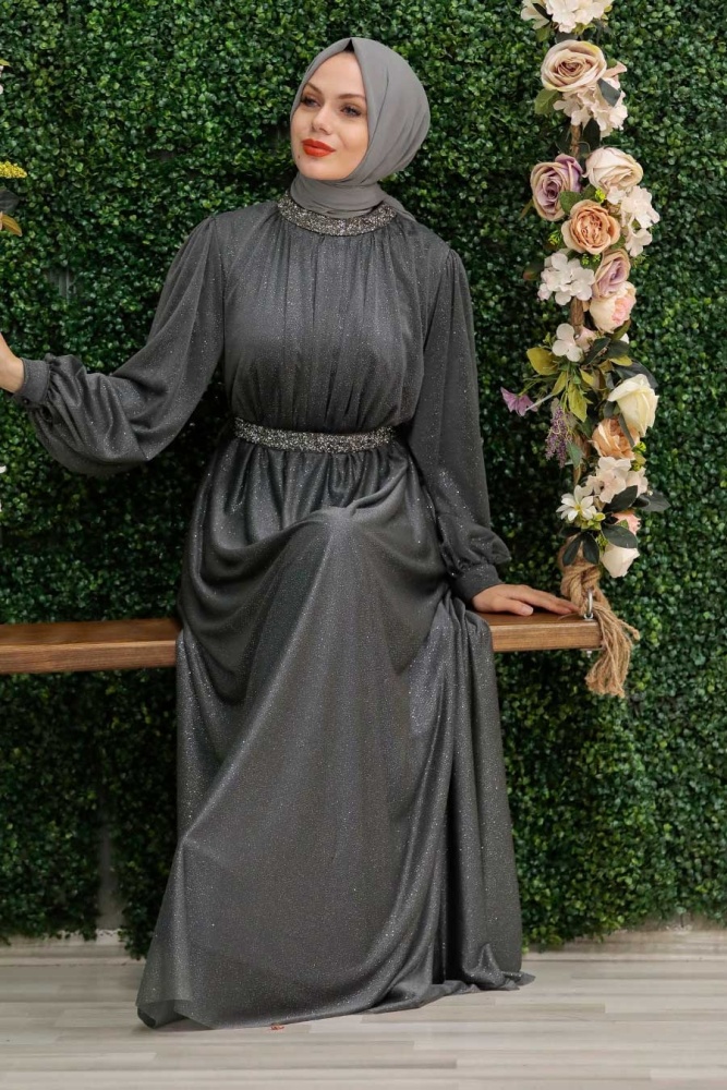 Neva Style - Plus Size Smoke Colored Muslim Wedding Dress 5501FU - 1