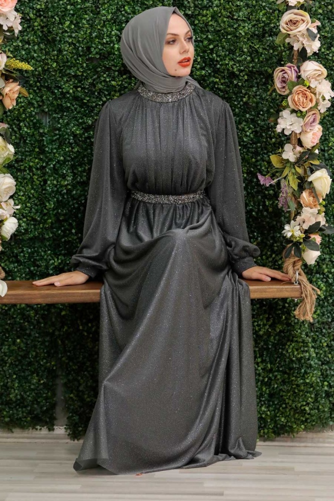 Neva Style - Plus Size Smoke Colored Muslim Wedding Dress 5501FU - 3