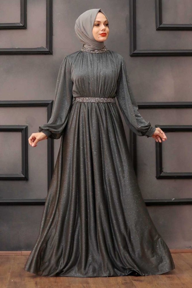 Neva Style - Plus Size Smoke Colored Muslim Wedding Dress 5501FU - 4