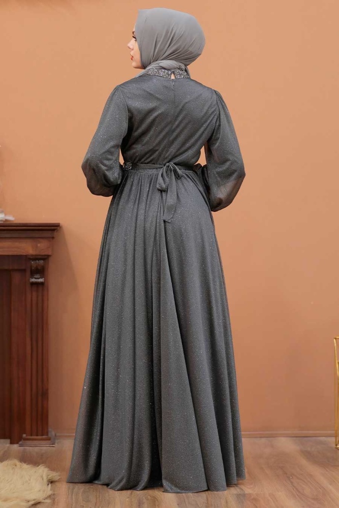 Neva Style - Plus Size Smoke Colored Muslim Wedding Dress 5501FU - 5
