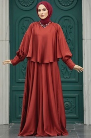 Neva Style - Plus Size Terra Cotta Hijab Wedding Gown 6051KRMT - Thumbnail